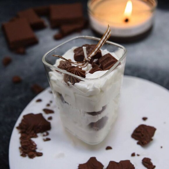 Handmade ✦ Soy Wax Candle ✦ Chocolate Dessert Whipped Style Recycled Glass 4" - Picture 2 of 9
